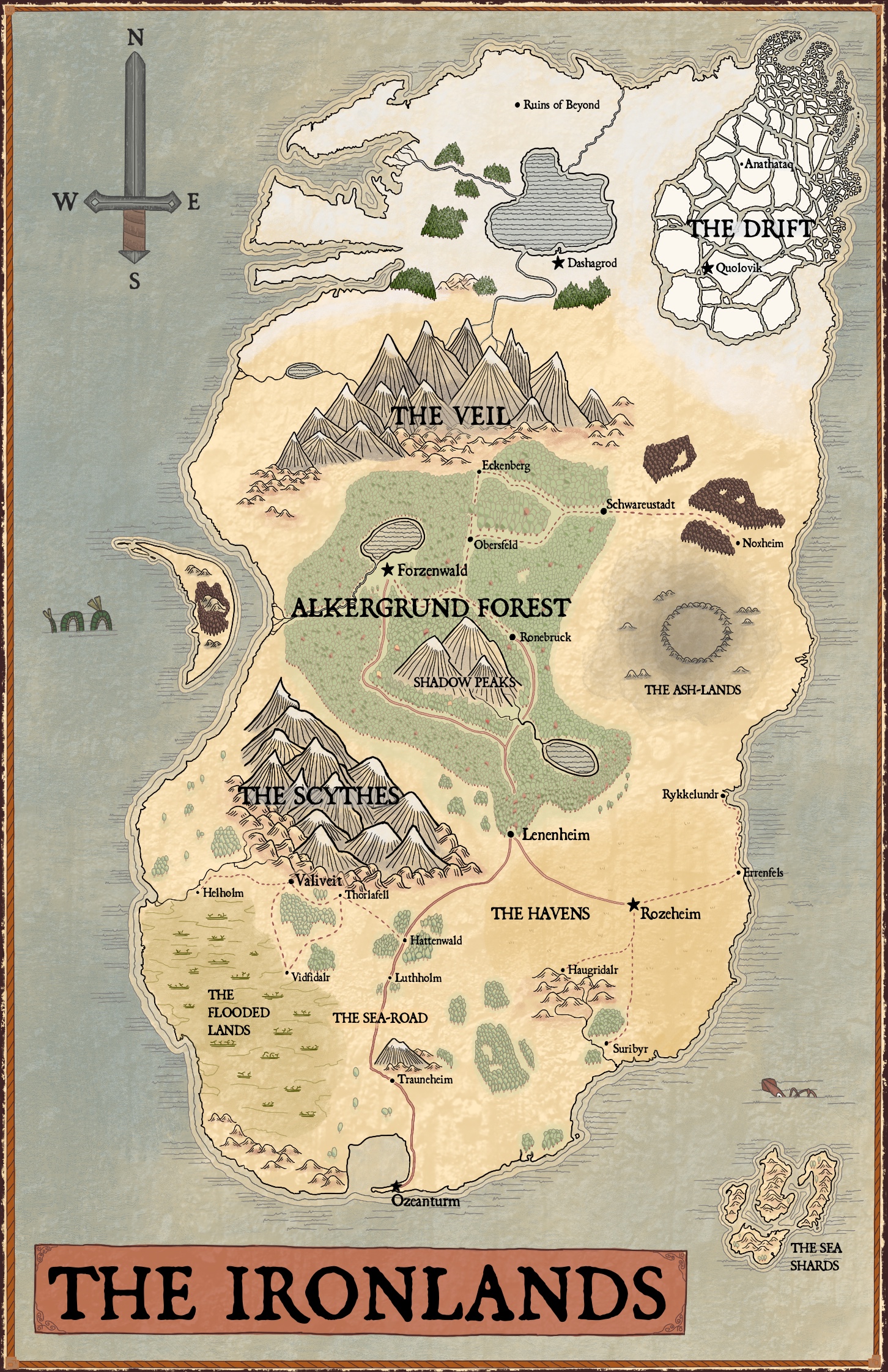 A world map of the Ironlands